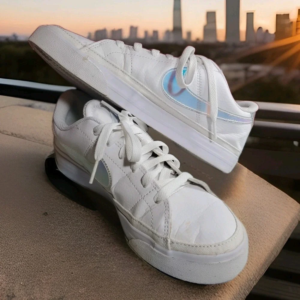 Women's Nike Court‎ Legacy White Leather Iridescent Sneaker Size 7.5 FD0820-100